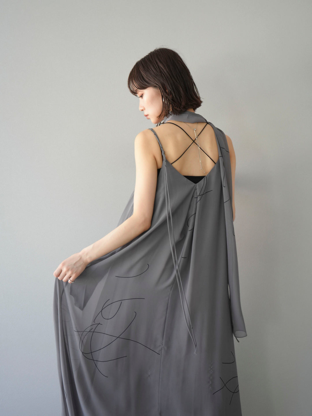 [予約]ペンタッチシフォンキャミワンピース/グレー