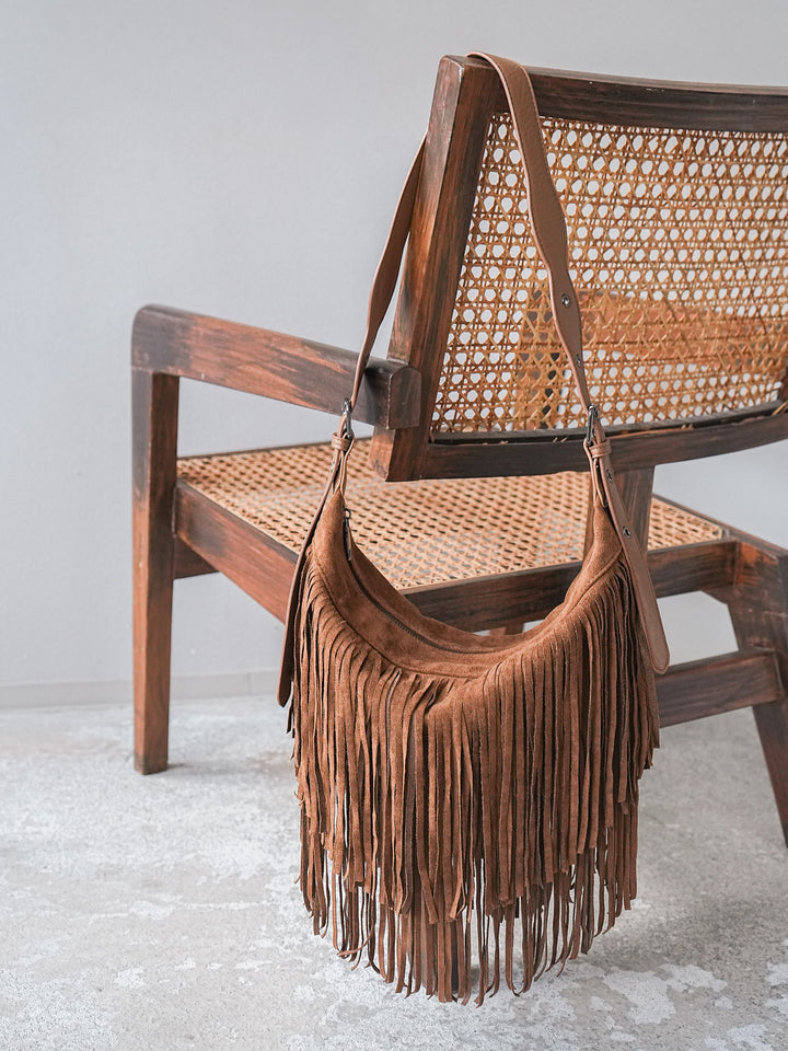 [予約]ワンハンドルフリンジスエードBAG /キャメル