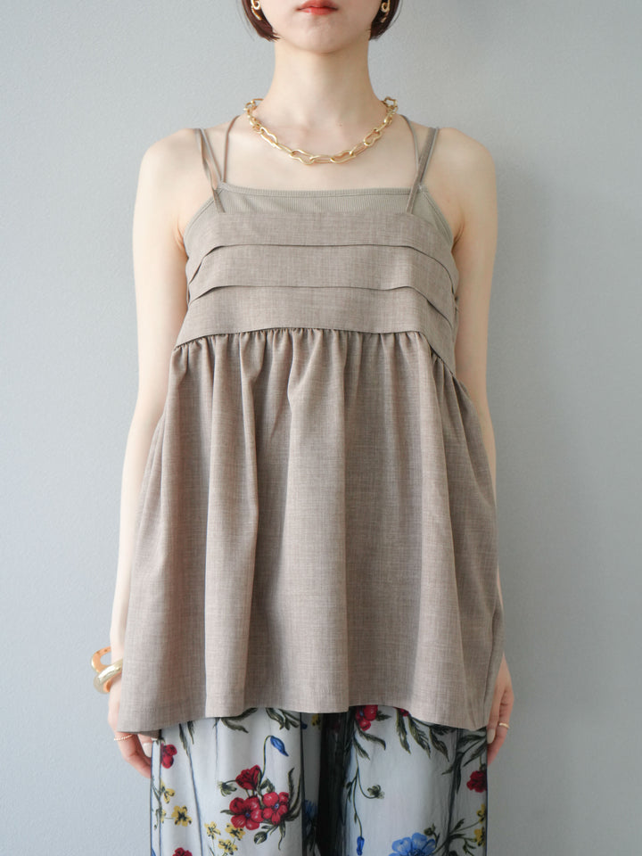 [訂位] 仿亞麻緊身設計吊帶背心/灰褐色