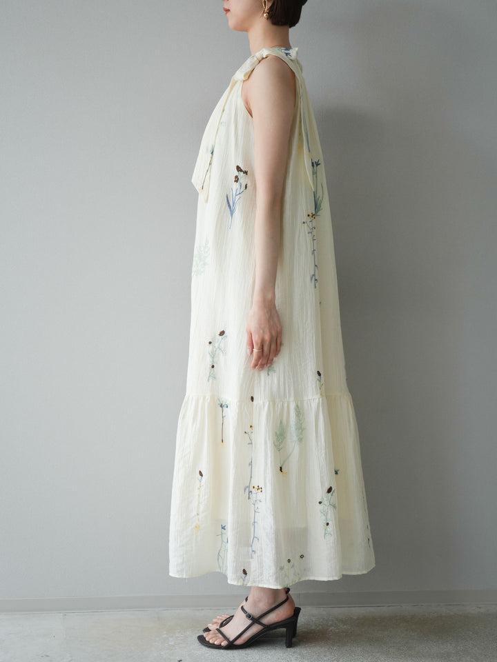 [予約]フラワー刺繍ホルターワンピース/アイボリー