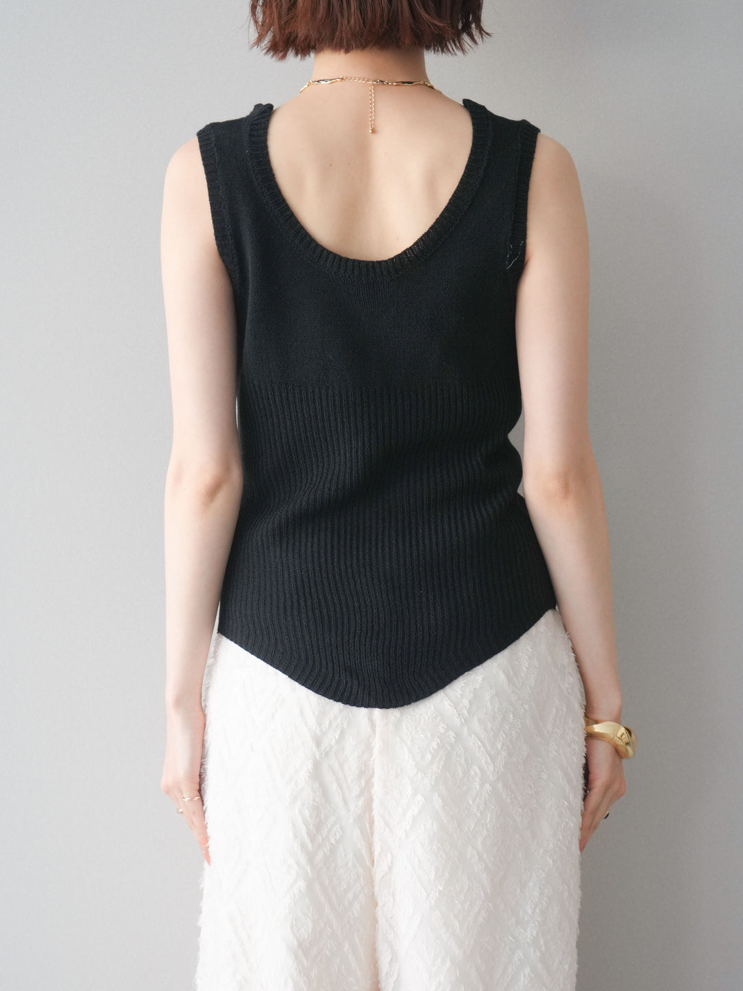 [予約]レースアップリブニットタンクトップ/black