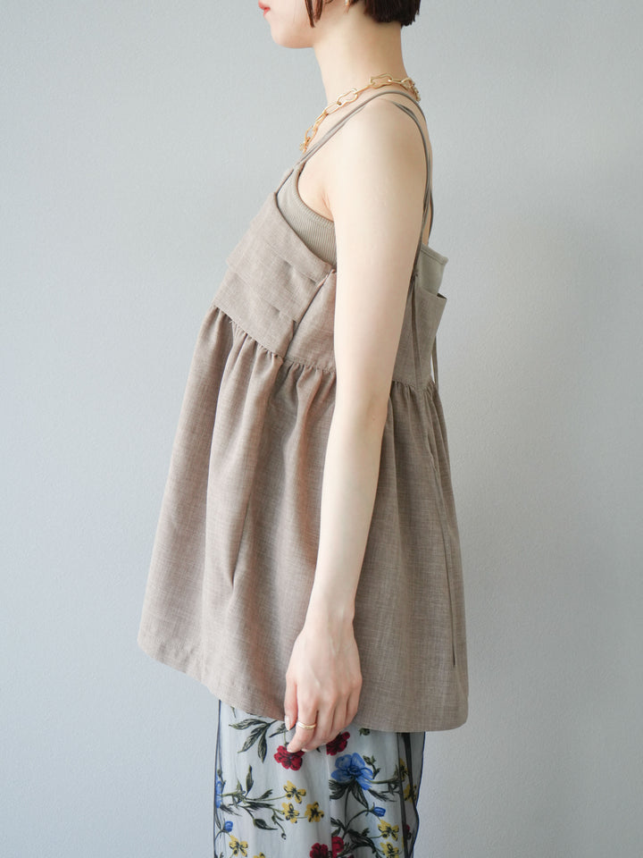 [訂位] 仿亞麻緊身設計吊帶背心/灰褐色
