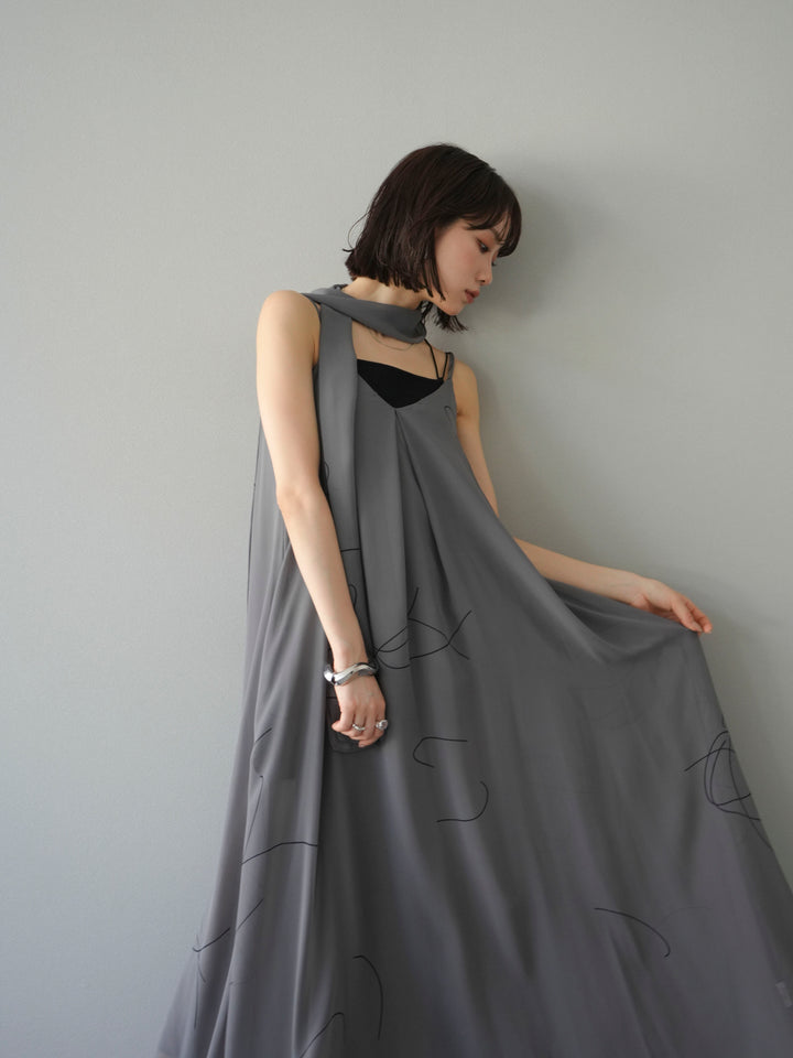 [予約]ペンタッチシフォンキャミワンピース/グレー