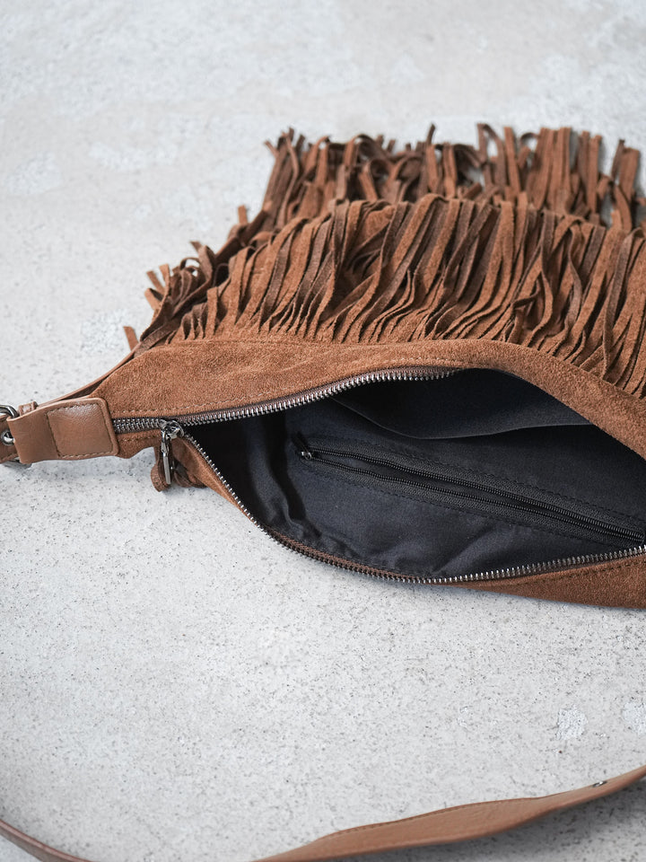 [予約]ワンハンドルフリンジスエードBAG /キャメル