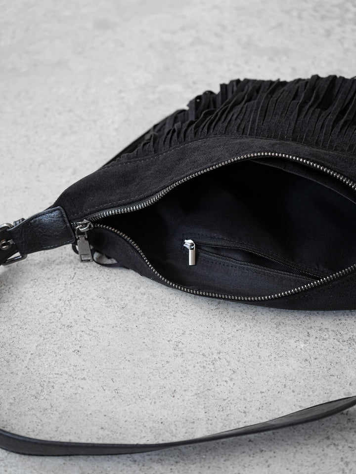 [予約]ワンハンドルフリンジスエードBAG /ブラック