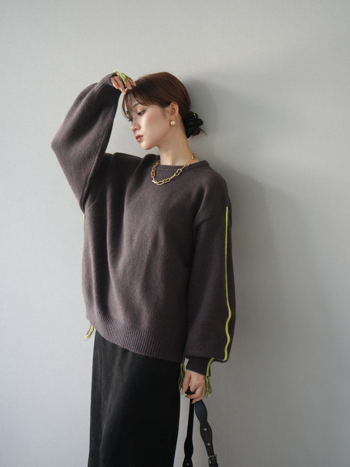 [SET]配色ステッチフリンジニットプルオーバー +選べるアクセセット(2set)