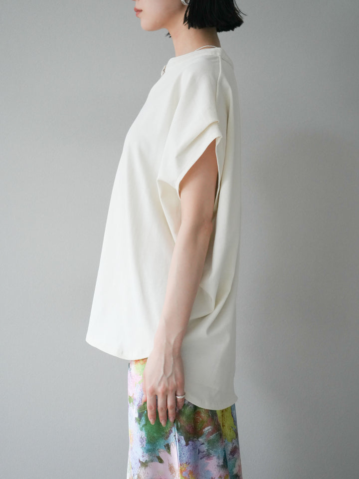 [予約]キーネックドルマンルーズコットンTシャツ/アイボリー