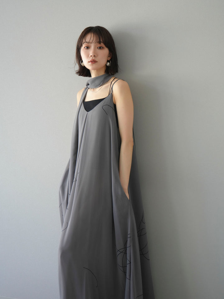 [予約]ペンタッチシフォンキャミワンピース/グレー