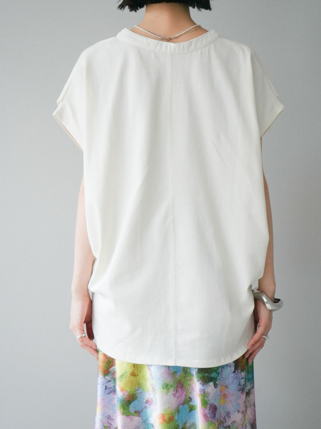 [予約]キーネックドルマンルーズコットンTシャツ/アイボリー