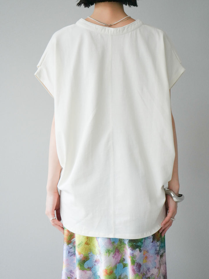 [予約]キーネックドルマンルーズコットンTシャツ/アイボリー