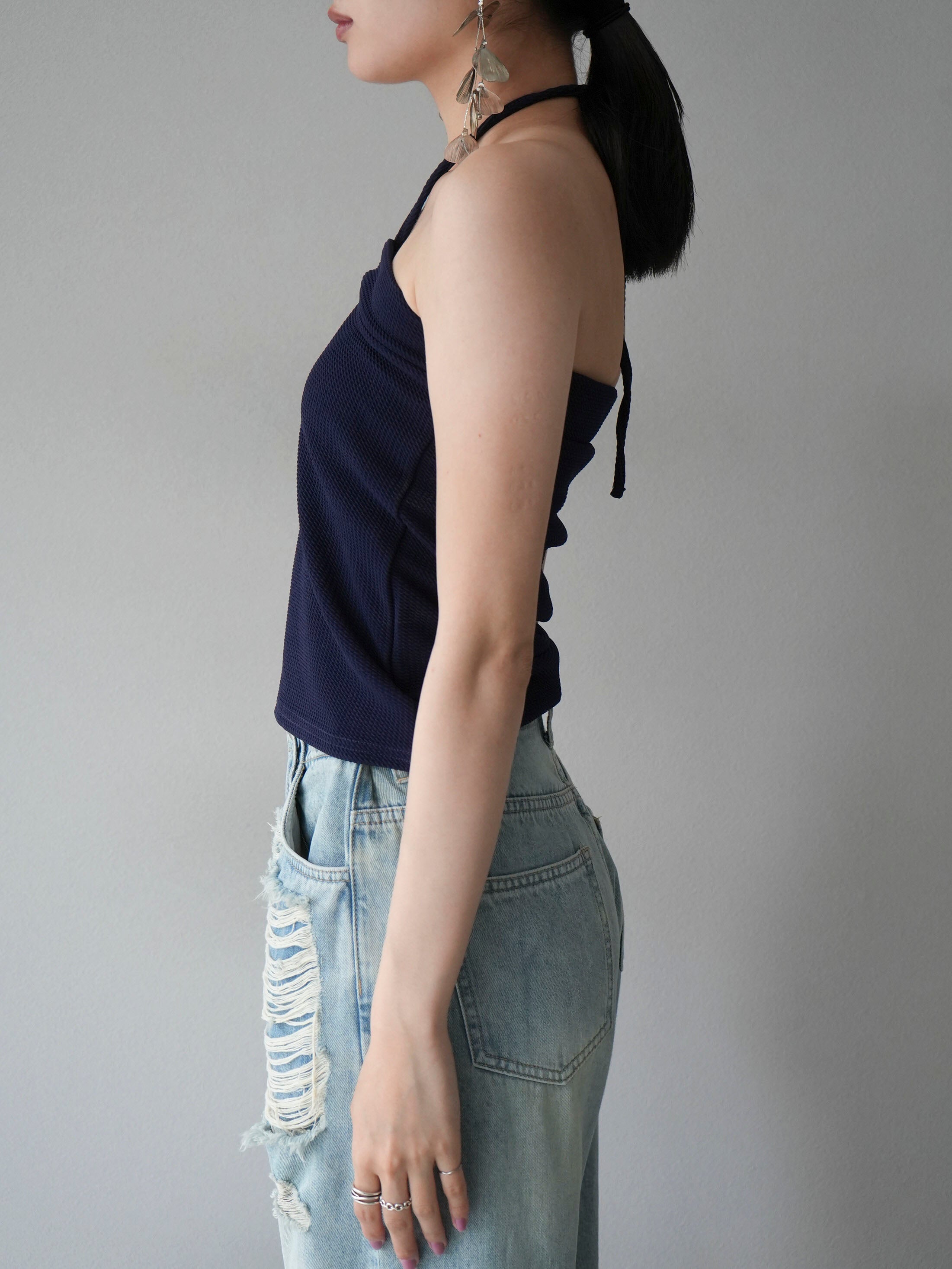 予約]ストレッチホルターブラキャミソール/ネイビー – Lumier