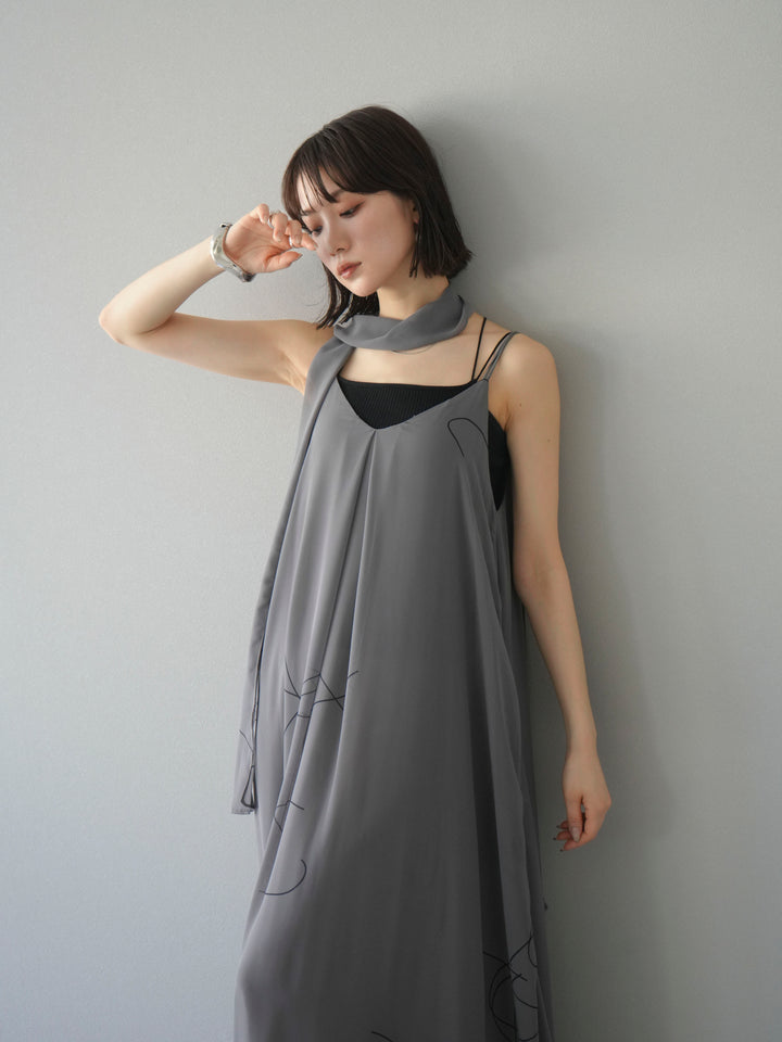 [予約]ペンタッチシフォンキャミワンピース/グレー