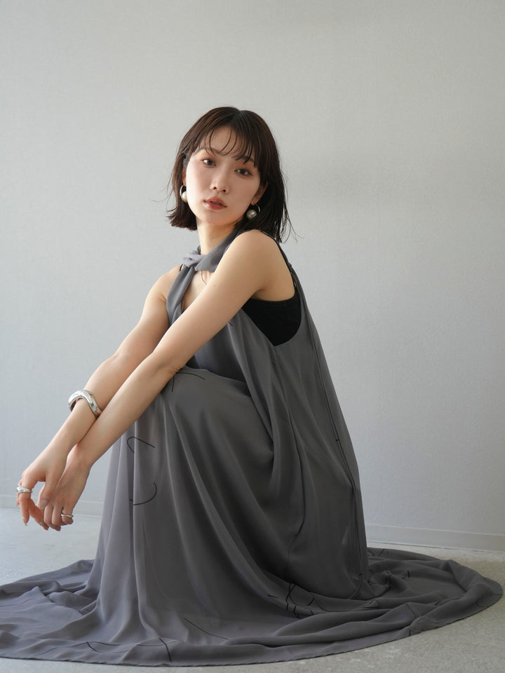 [予約]ペンタッチシフォンキャミワンピース/グレー