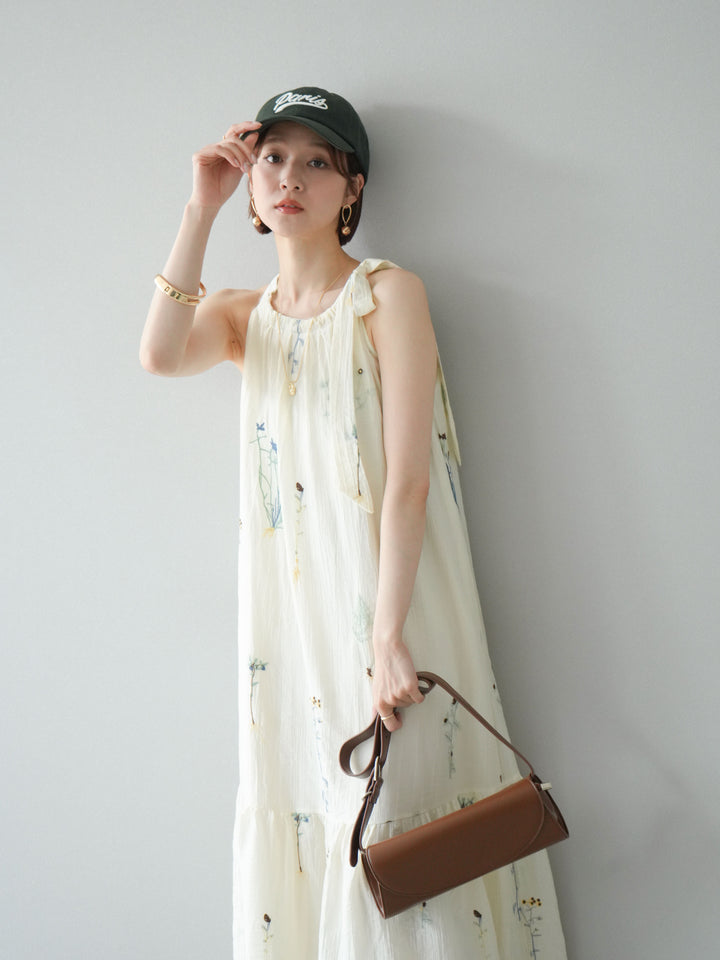 [予約]フラワー刺繍ホルターワンピース/アイボリー