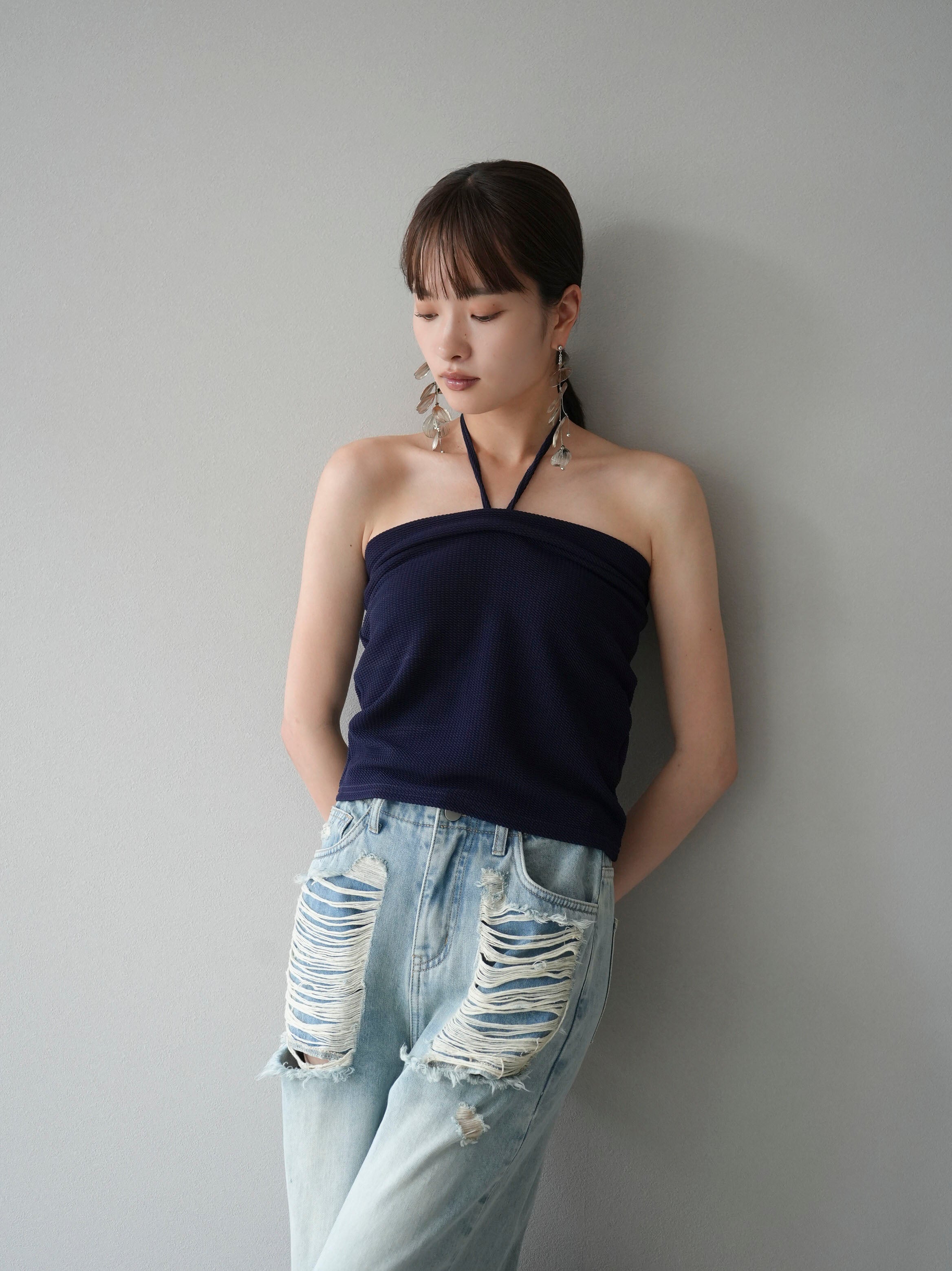 予約]ストレッチホルターブラキャミソール/ネイビー – Lumier