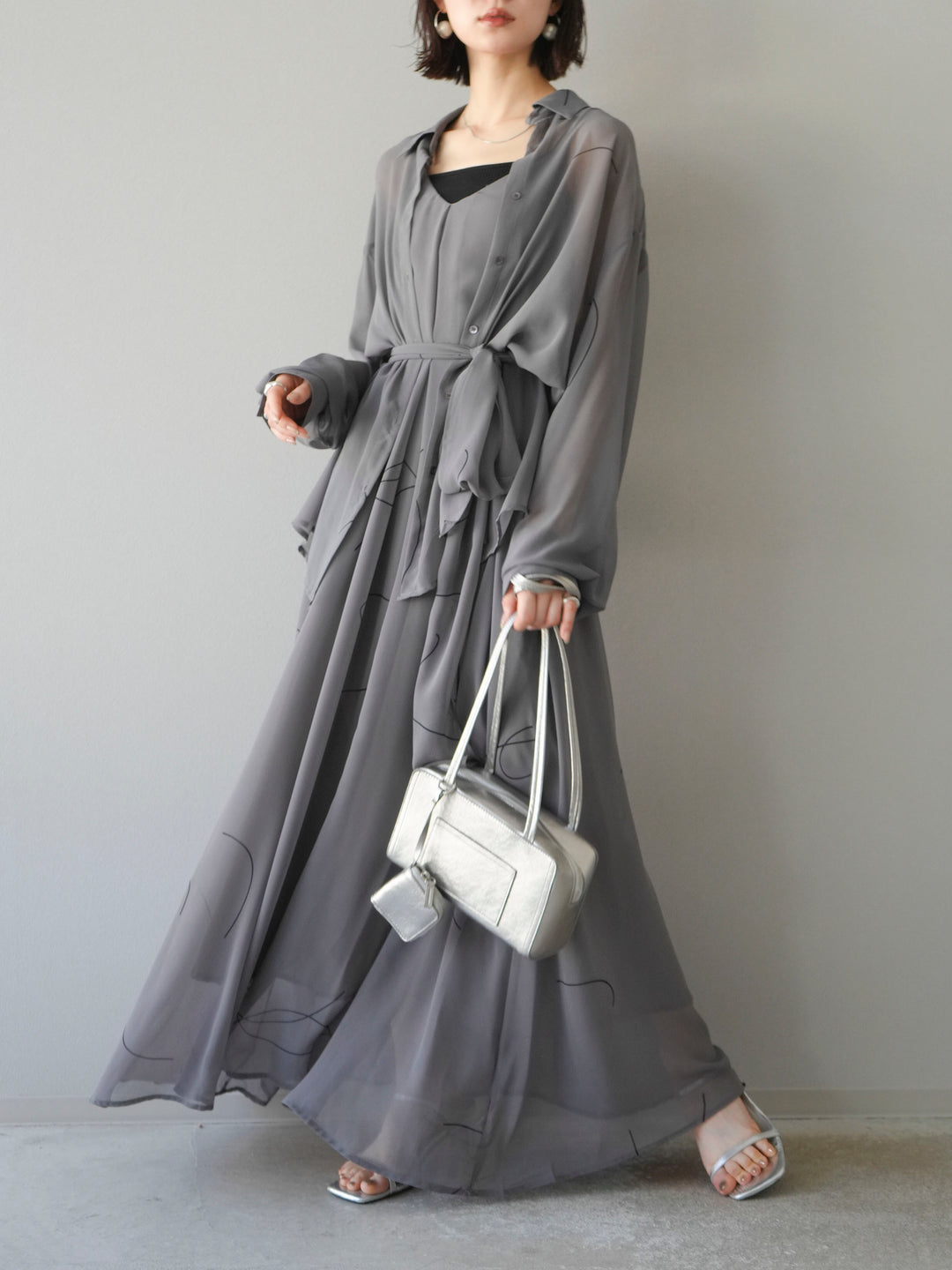 [予約]ペンタッチシフォンシャツ/グレー