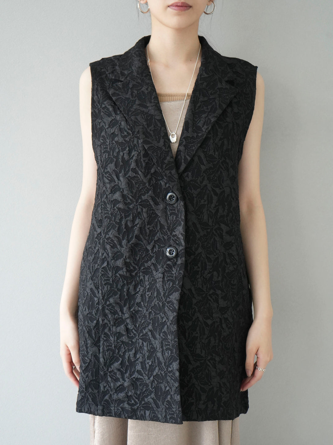 [Pre-order] Puffy jacquard tailored gilet/black