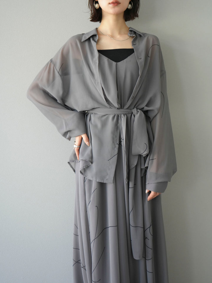 [予約]ペンタッチシフォンキャミワンピース/グレー