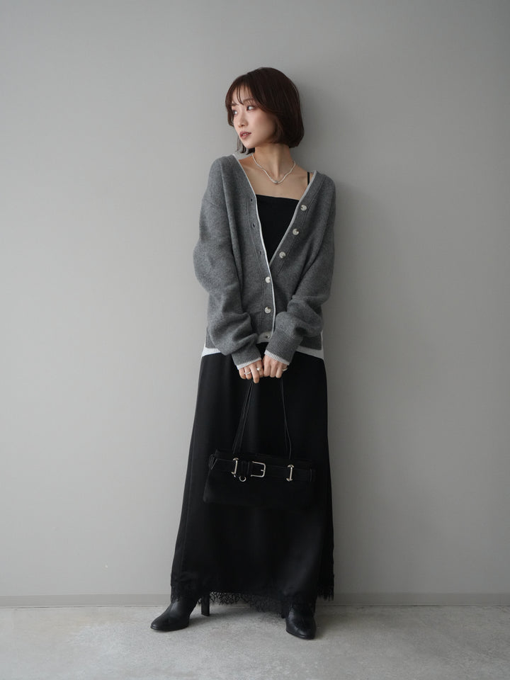 [予約]裾レースサテンナロースカート/black