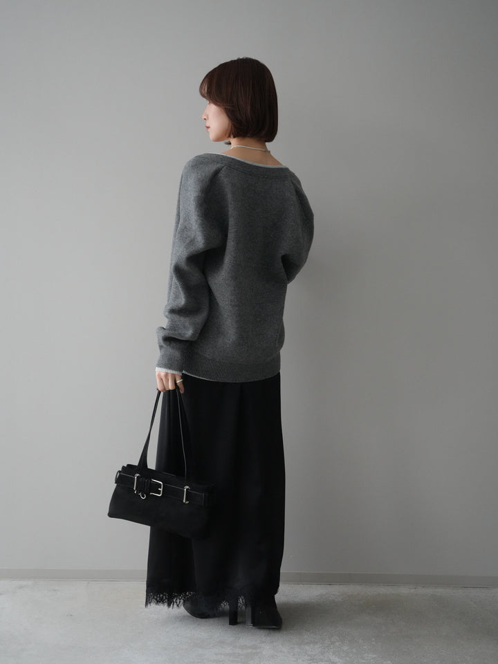 [予約]裾レースサテンナロースカート/black