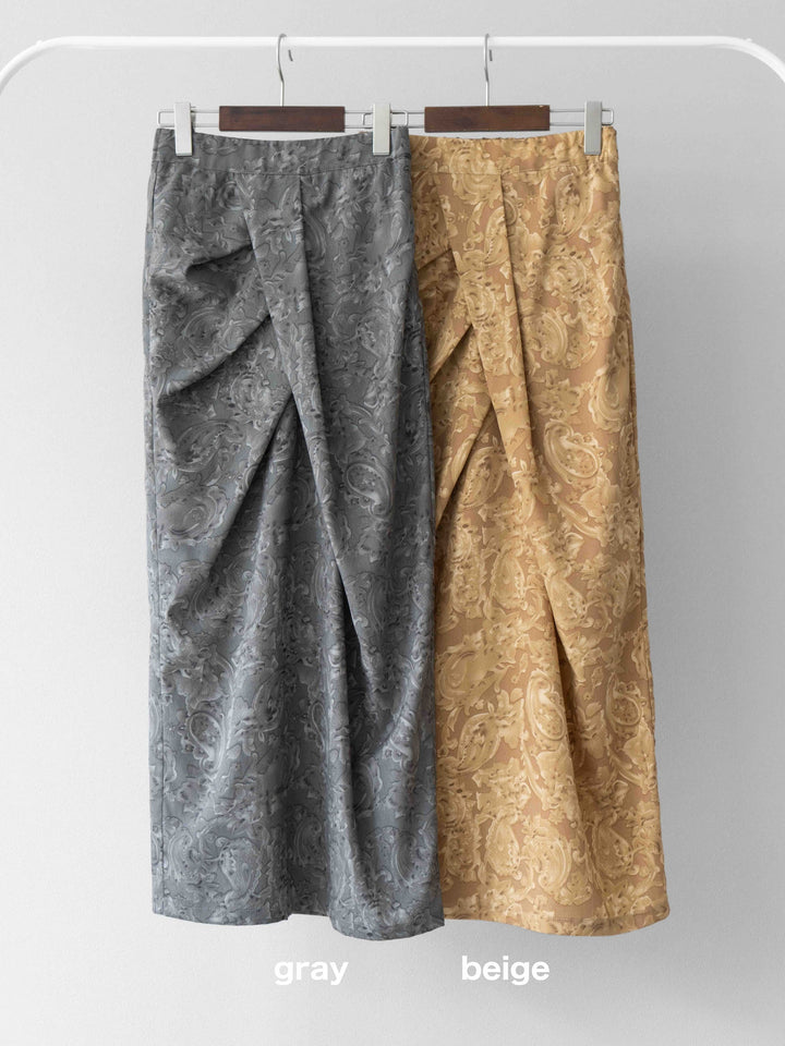 [SET]ペイズリープリントゴールドボタンブラウス+ペイズリープリントタックIラインスカート(2set)