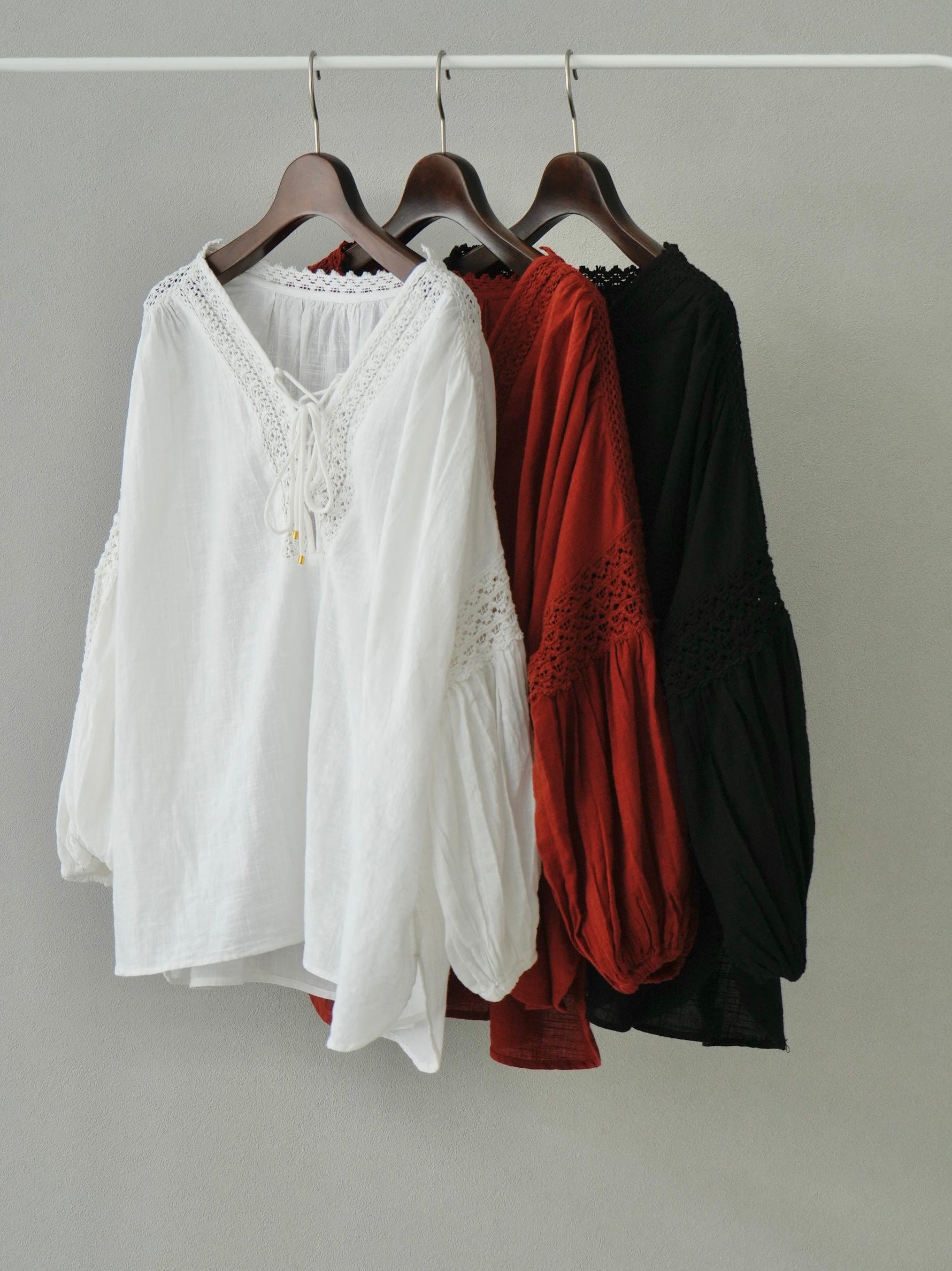 SET] Cotton lace blouse + fringe denim (2set) – Lumier