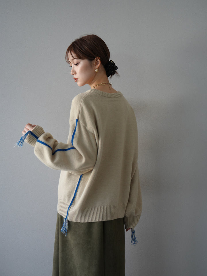 [SET]配色ステッチフリンジニットプルオーバー +選べるアクセセット(2set)