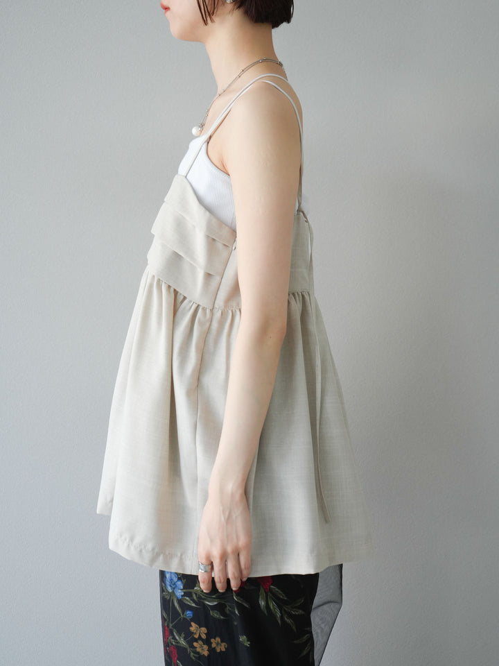 [預訂] 仿亞麻緊身設計吊帶背心/米白色