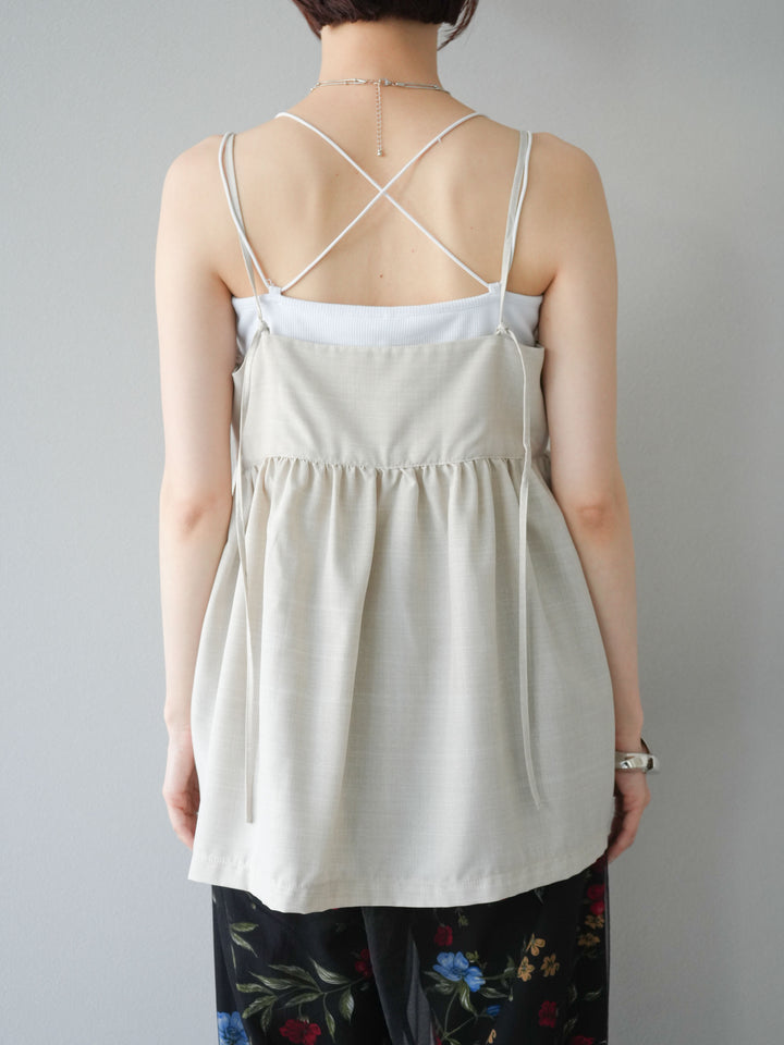 [預訂] 仿亞麻緊身設計吊帶背心/米白色