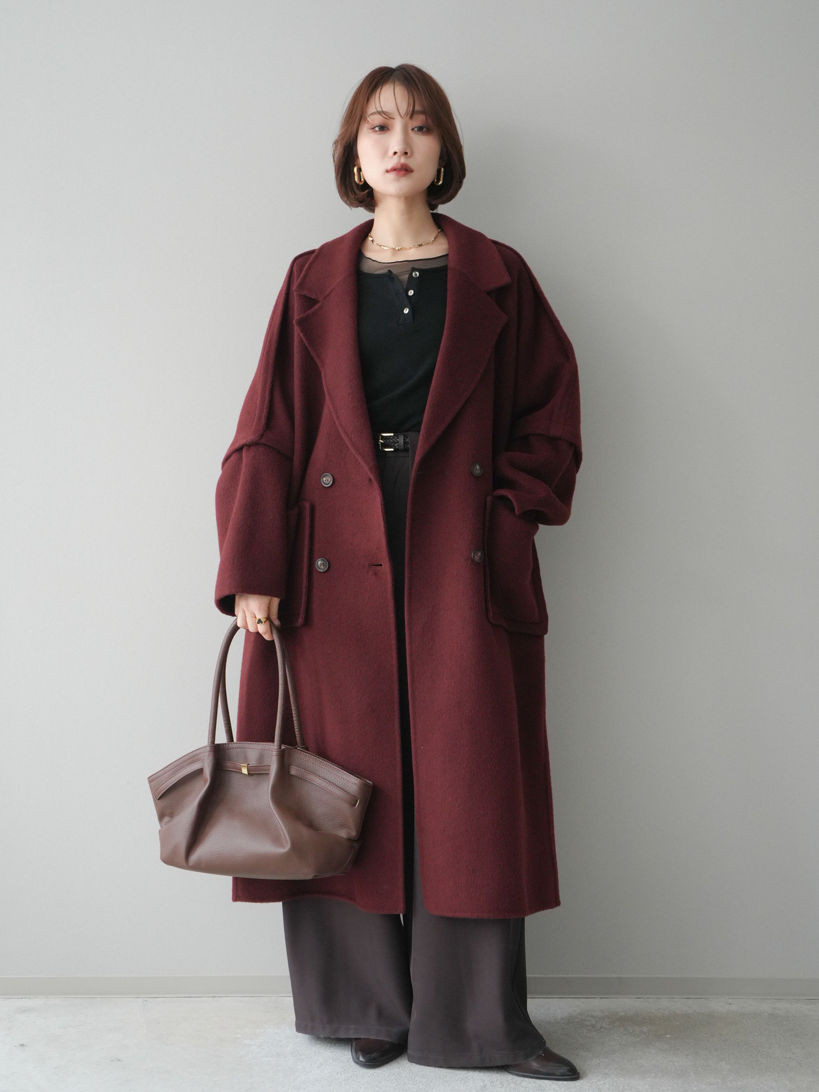 20%オフ]カシミヤ100%ダブルブレストロングコート/red – Lumier