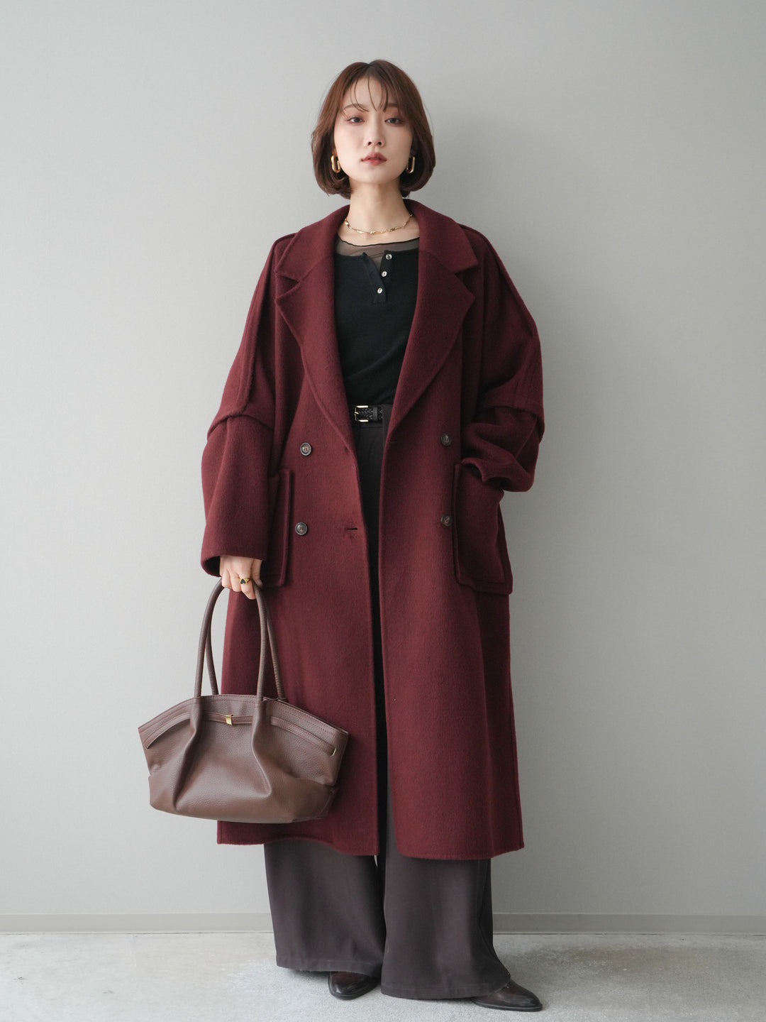 [20%オフ]カシミヤ100%ダブルブレストロングコート/red