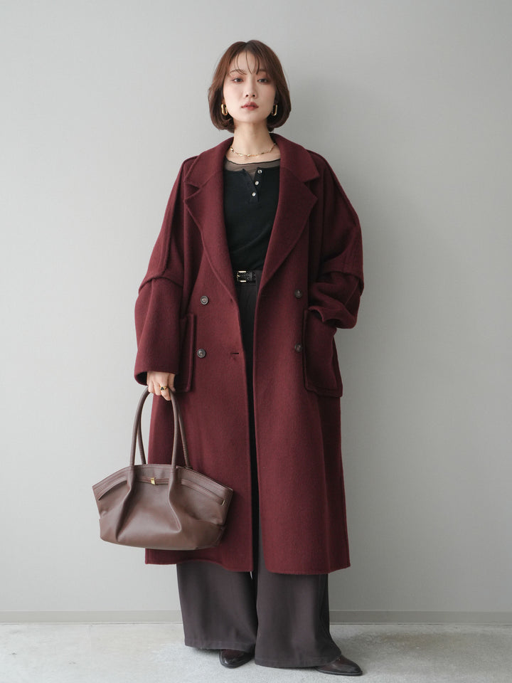 [20%オフ]カシミヤ100%ダブルブレストロングコート/red