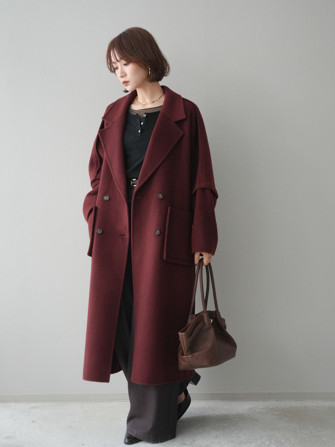 [20%オフ]カシミヤ100%ダブルブレストロングコート/red