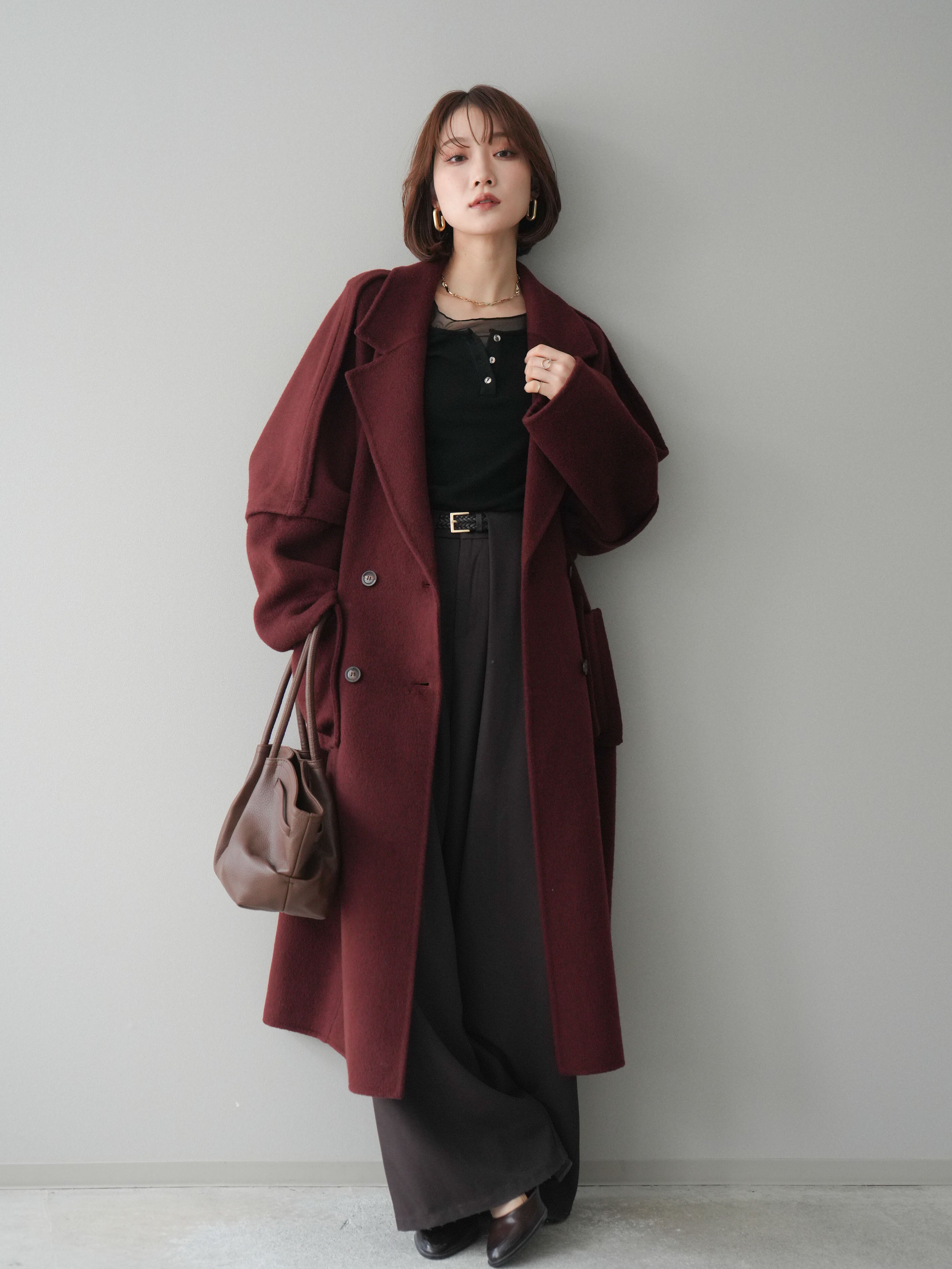 SET]カシミヤダブルブレストロングコート+選べるアクセセット(2set