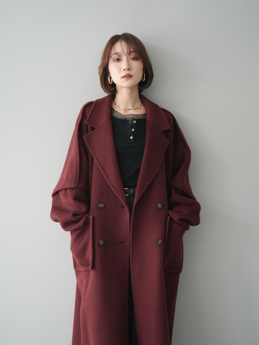 [SET]カシミヤダブルブレストロングコート+選べるアクセセット(2set)