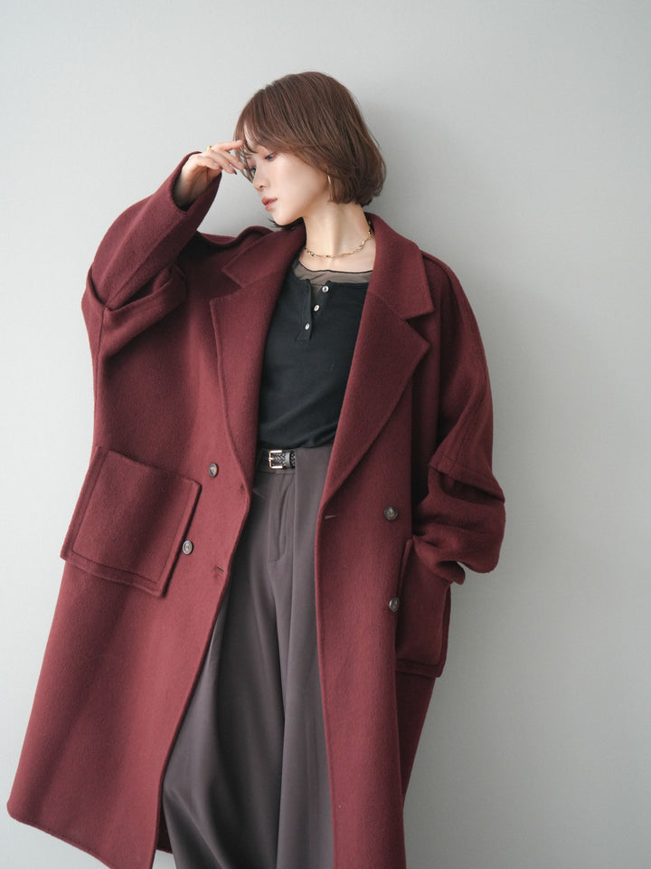 [20%オフ]カシミヤ100%ダブルブレストロングコート/red