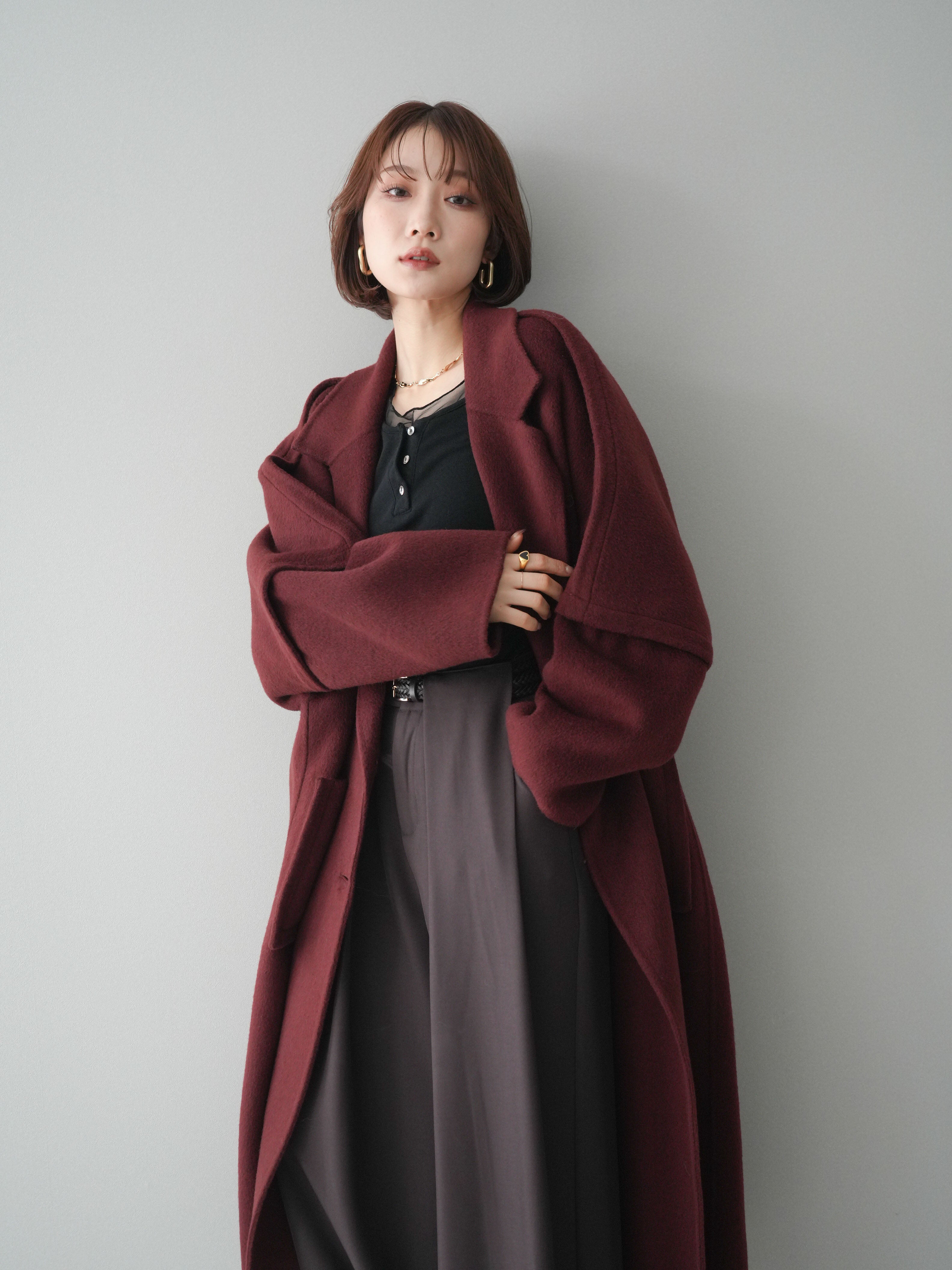 【エンバEMBAI 】ダークレッド ファー付ロングコート カシミヤ100 エンバEMBAI 】ダークレッド ファー付ロングコート カシミヤ100