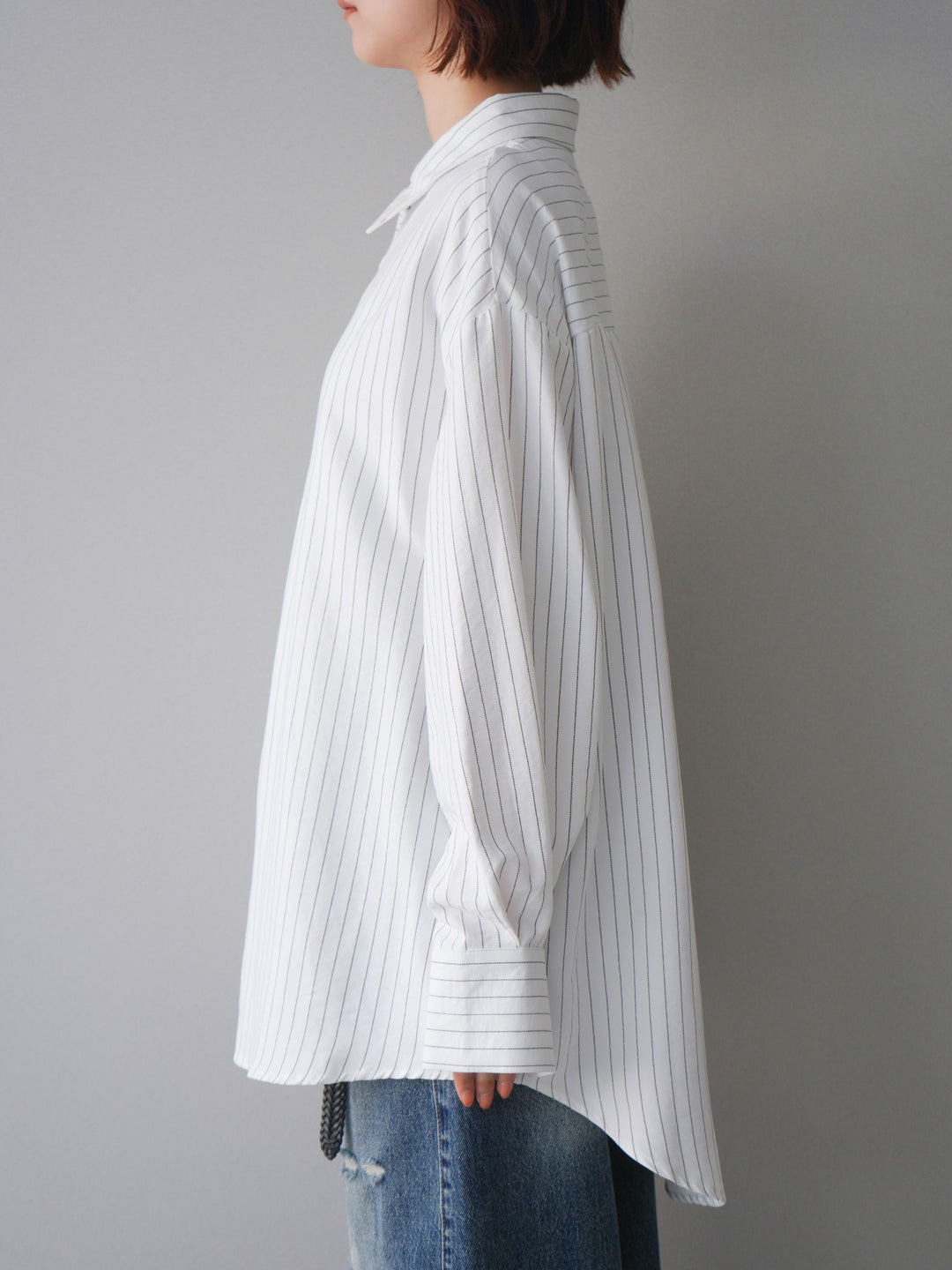 [予約]2WAYカシュクールストライプブラウス/white