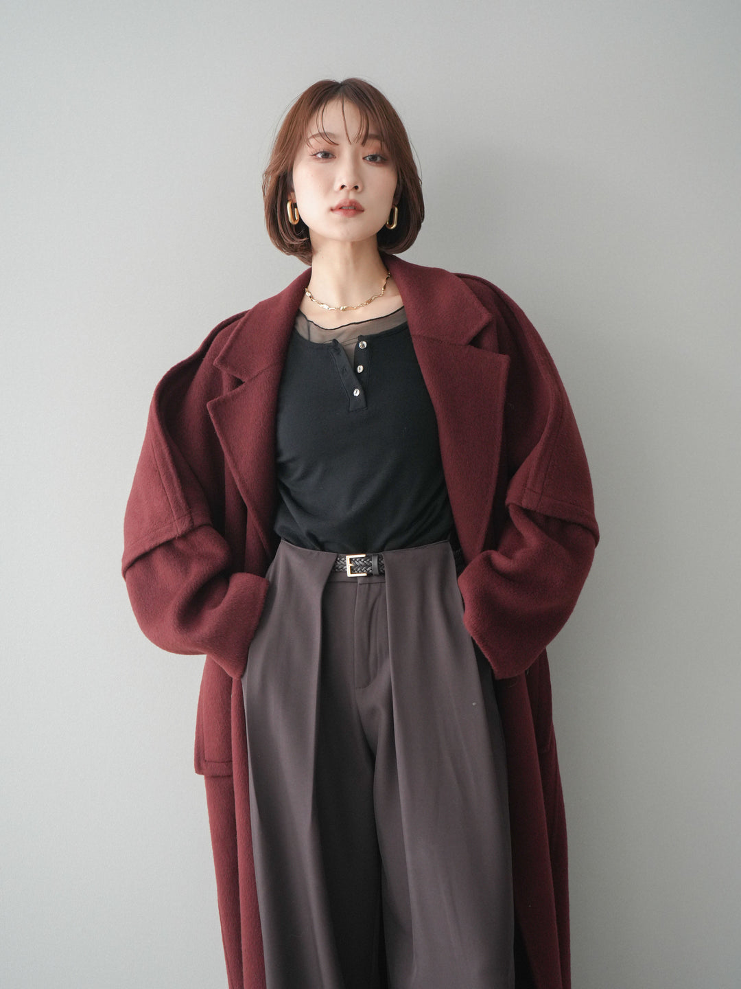 [SET]カシミヤダブルブレストロングコート+選べるアクセセット(2set)