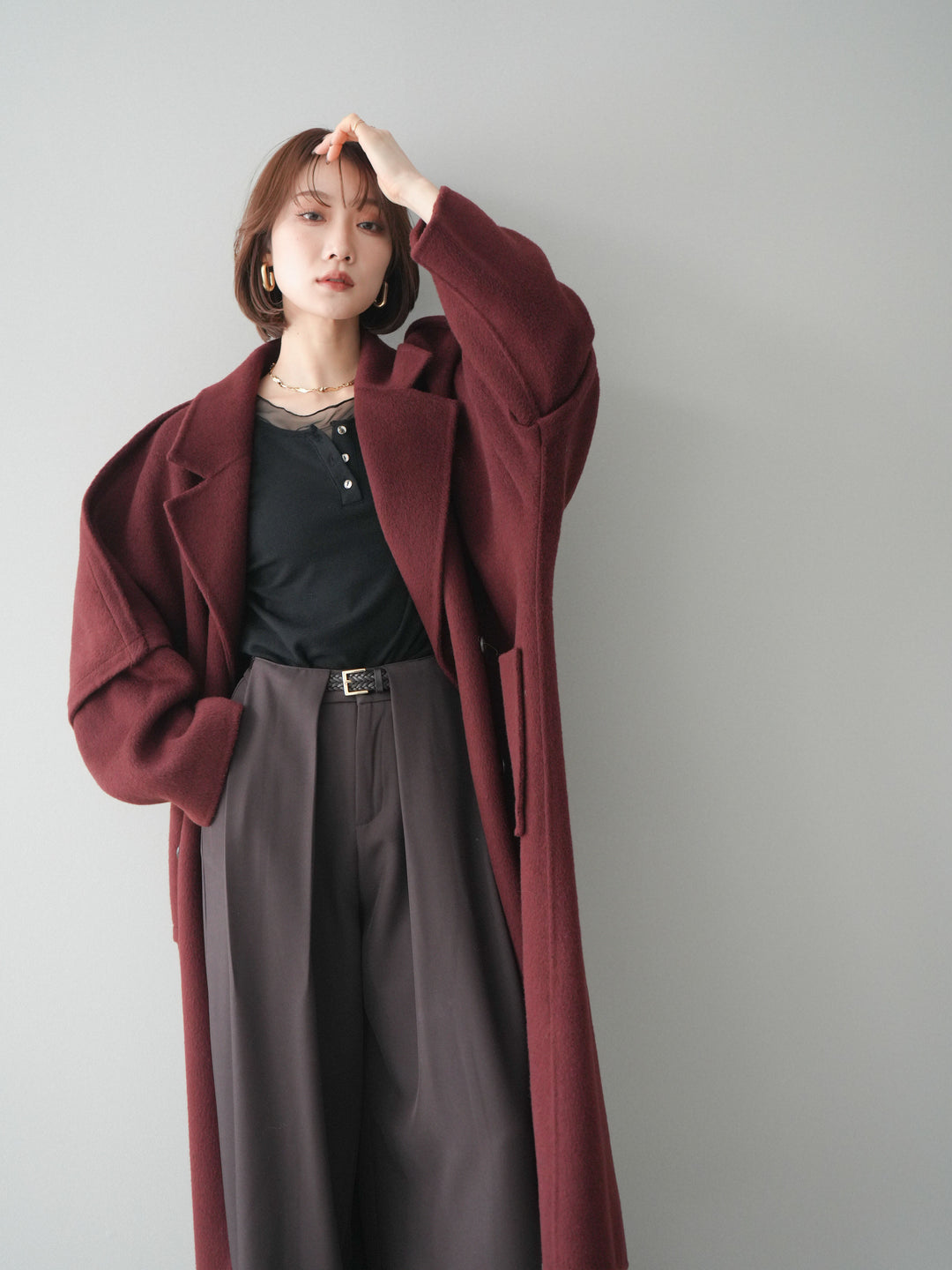 [SET]カシミヤダブルブレストロングコート+選べるアクセセット(2set)