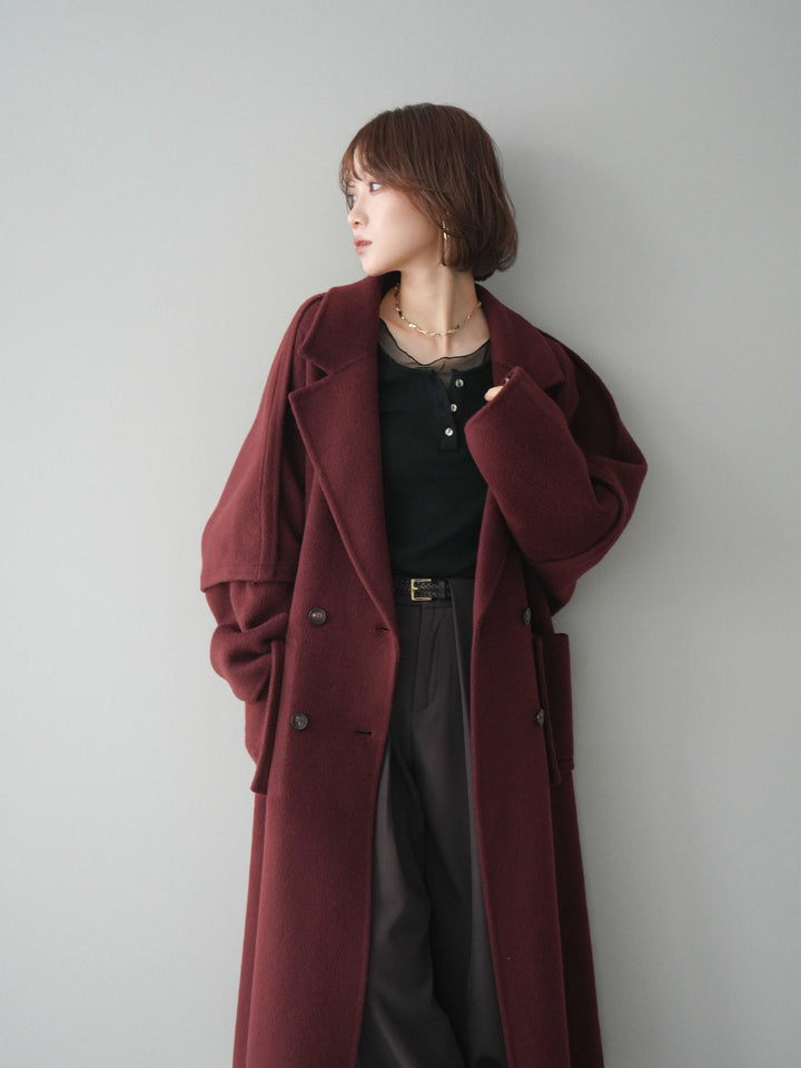 [20%オフ]カシミヤ100%ダブルブレストロングコート/red