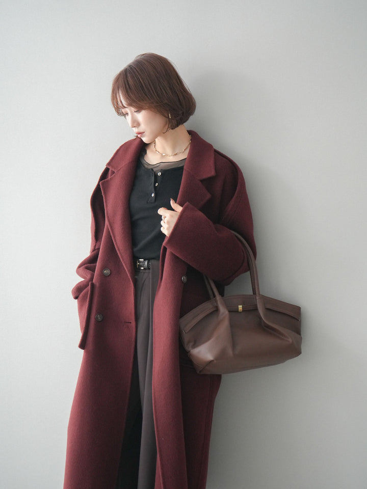 [20%オフ]カシミヤ100%ダブルブレストロングコート/red