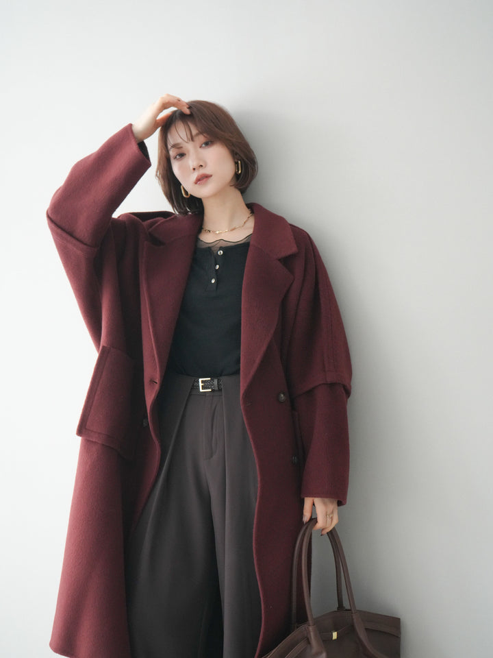 [20%オフ]カシミヤ100%ダブルブレストロングコート/red