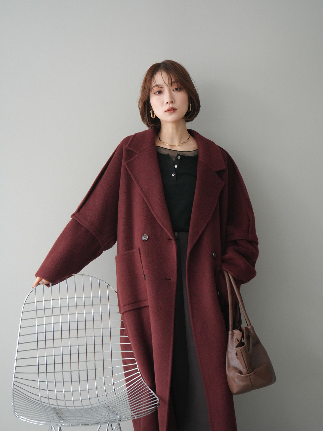 [20%オフ]カシミヤ100%ダブルブレストロングコート/red