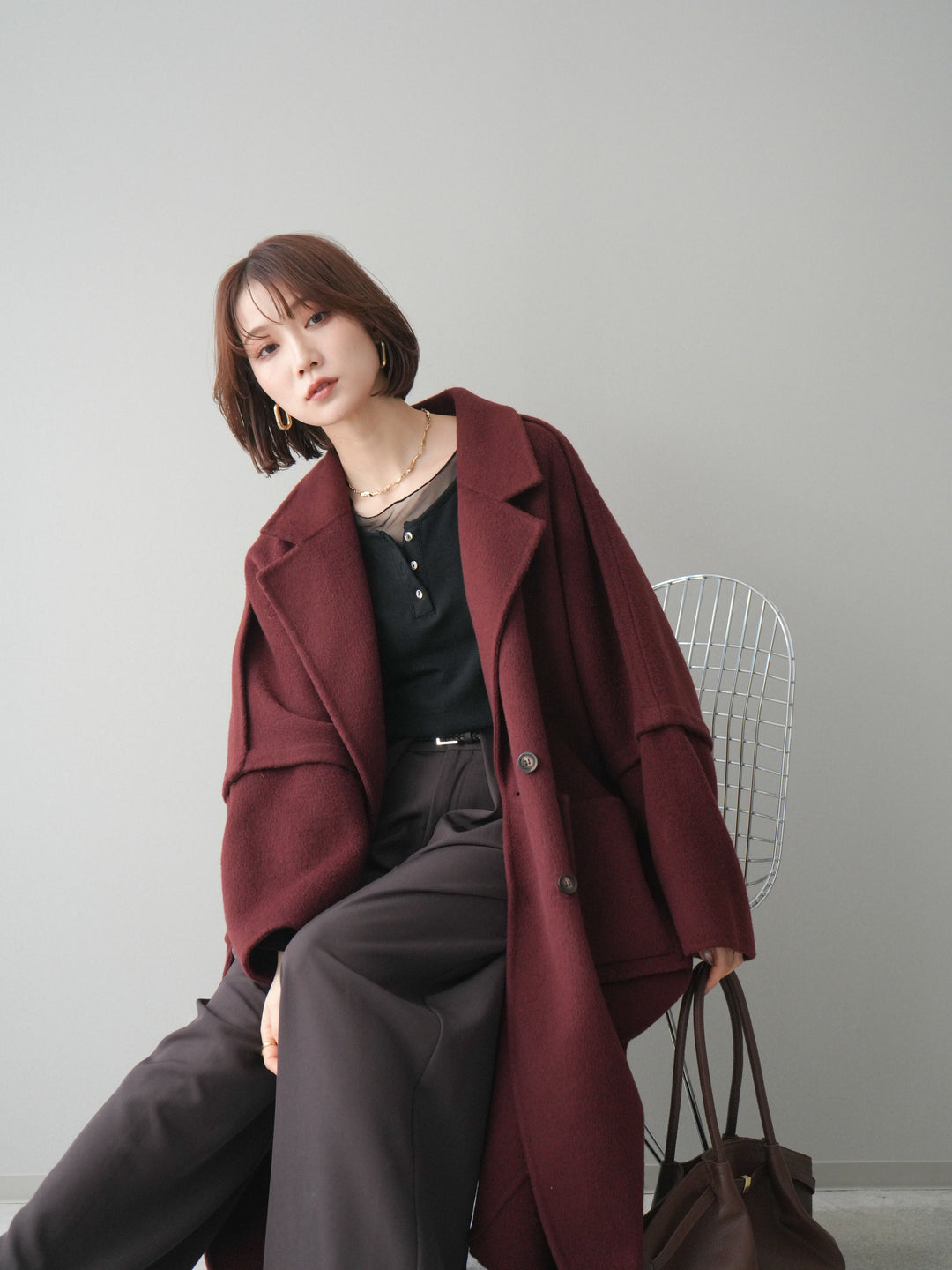 [20%オフ]カシミヤ100%ダブルブレストロングコート/red