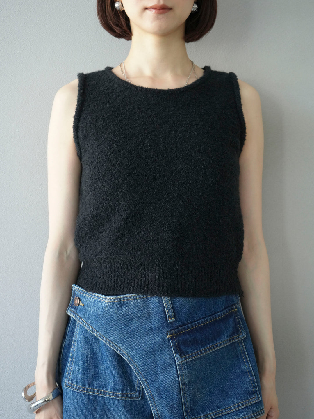 [予約]ブークレニットタンクトップ/ブラック