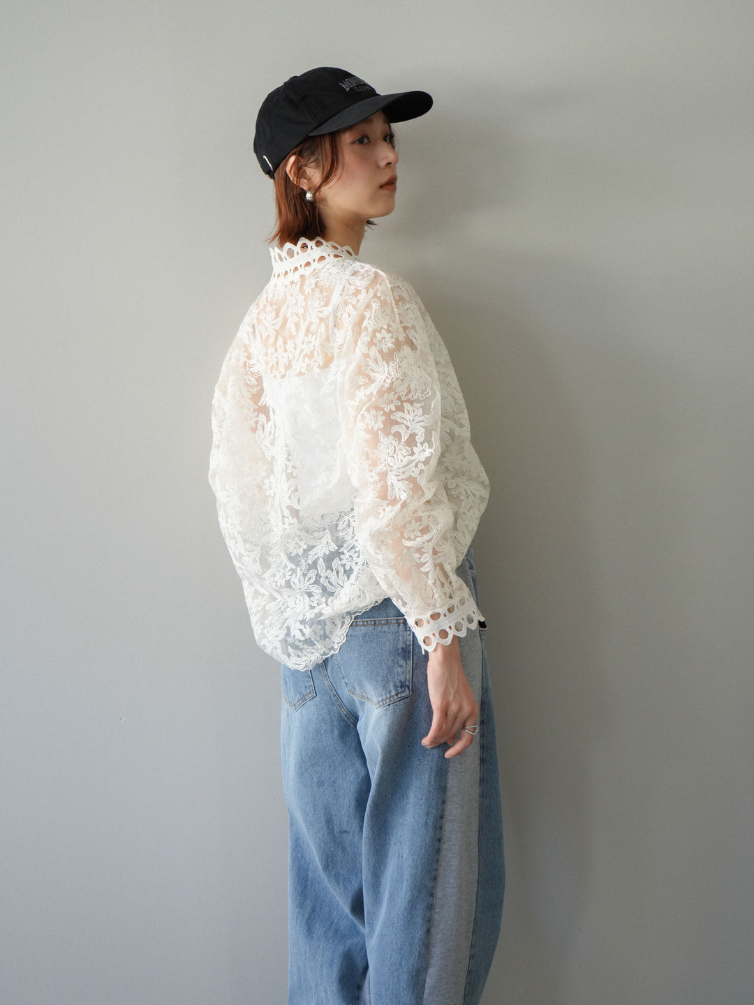 [予約]カットワークレースシアーブラウス/white