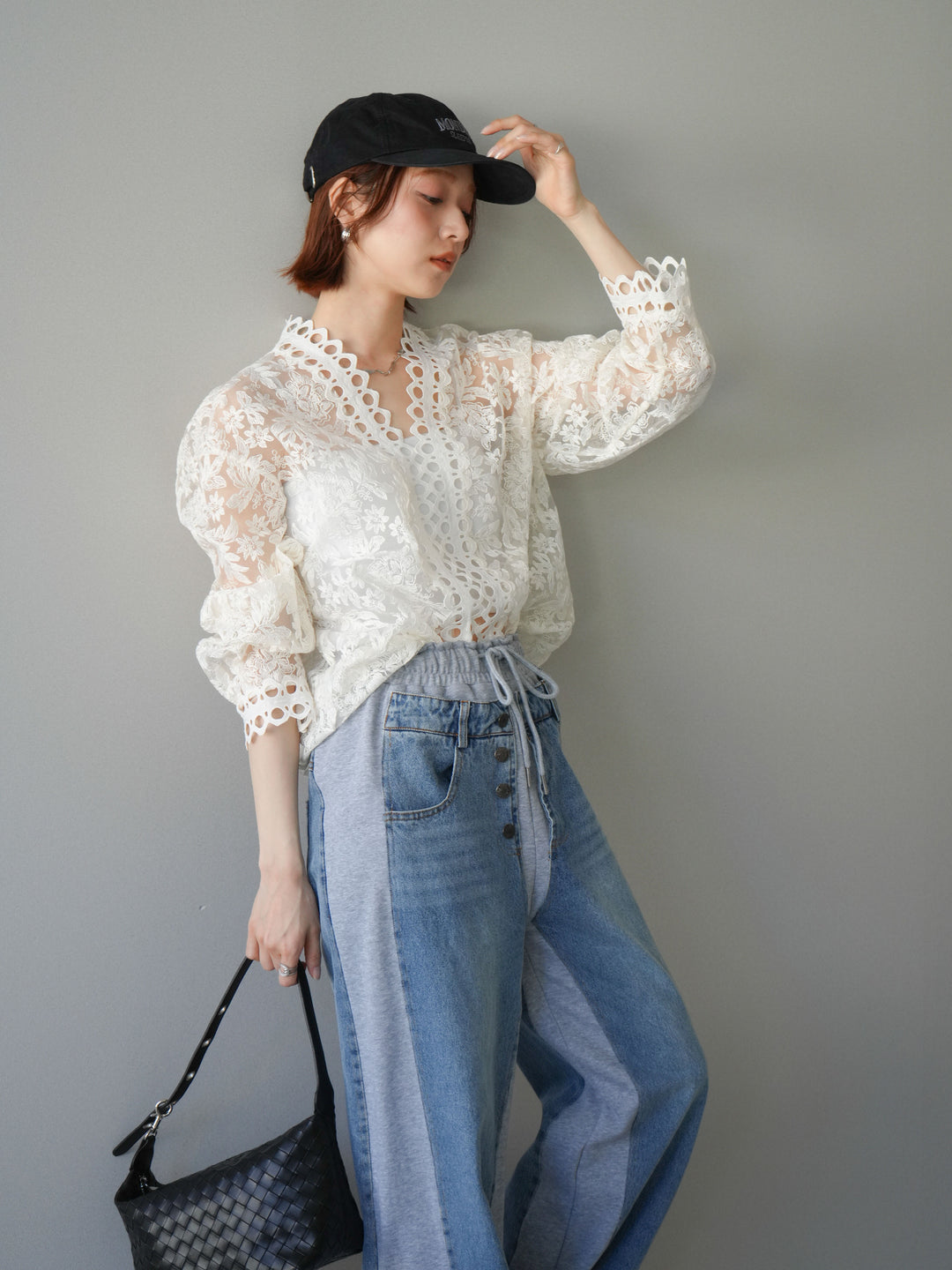 [予約]カットワークレースシアーブラウス/white