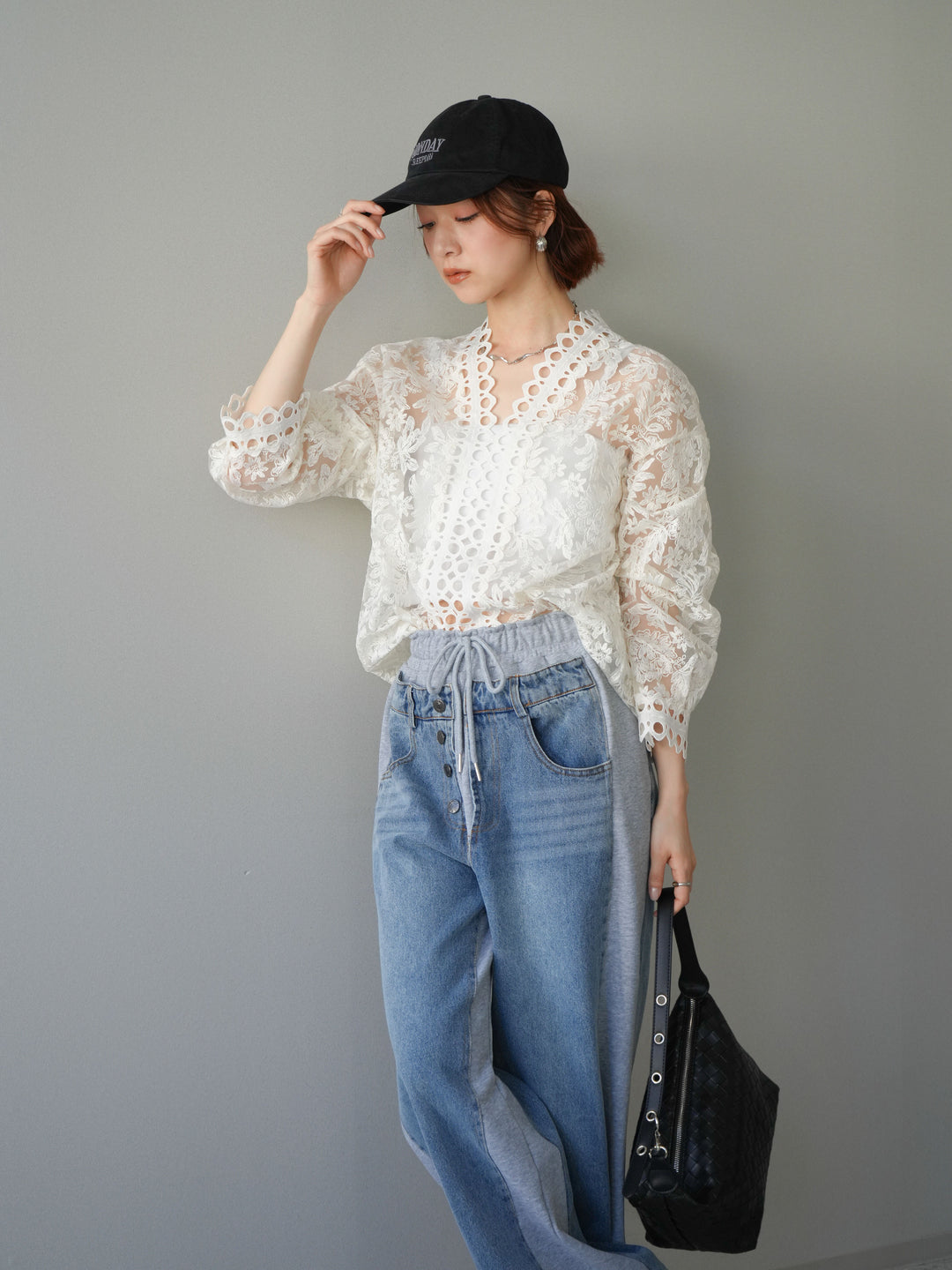 [予約]カットワークレースシアーブラウス/white