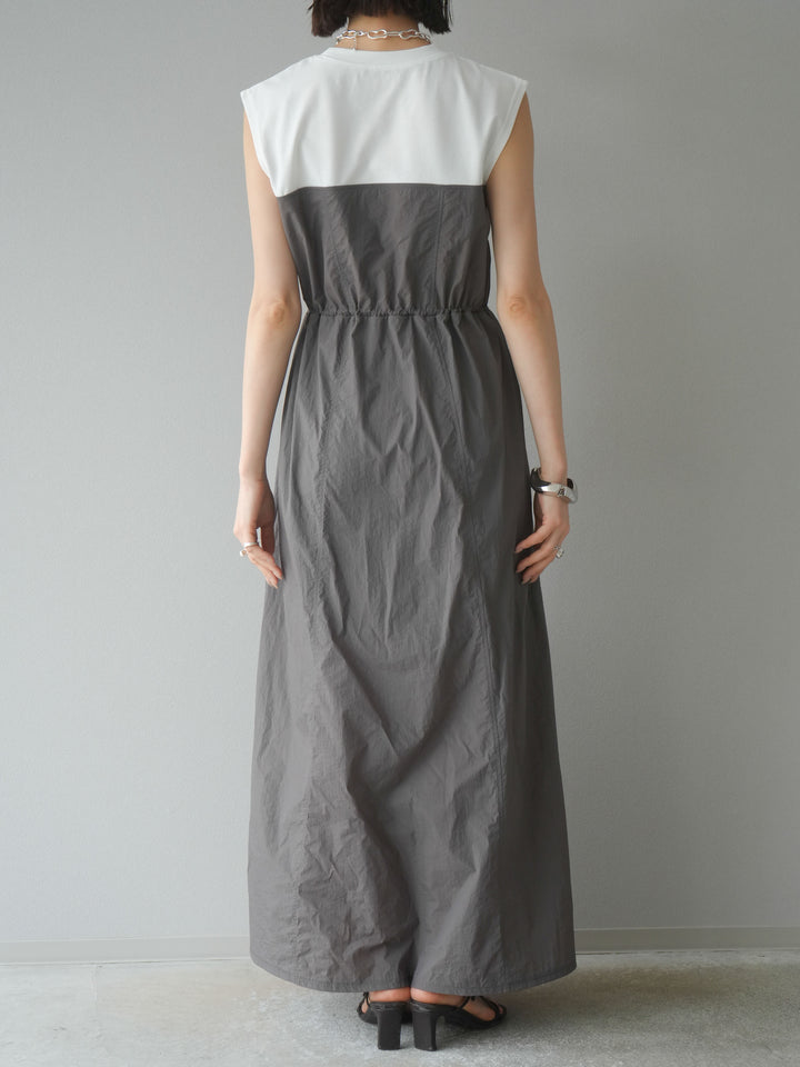 [予約]カットドッキングナイロンワンピース/モカ